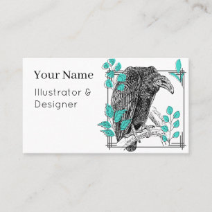 Vintage Vulture & Turquoise Leaves - Dark Art Business Card