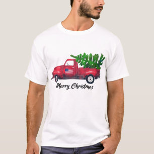 Vintage Wagon Christmas Red Truck With Xmas Tree T-Shirt