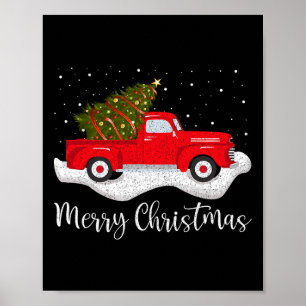 Vintage Wagon Christmas Tree On Car Xmas Red Truck Poster