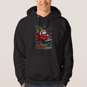 Vintage Wagon Red Truck Christmas Tree Pajama Fam Hoodie
