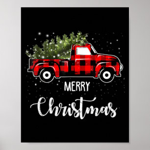 Vintage Wagon Red Truck Christmas Tree Pajama Fami Poster