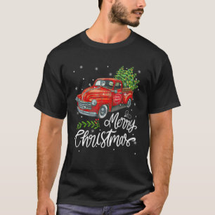 Vintage Wagon Red Truck Christmas Tree Pajama Fami T-Shirt