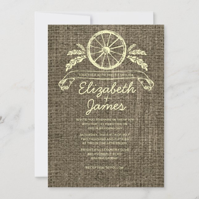 Vintage Wagon Wheel Wedding Invitations (Front)