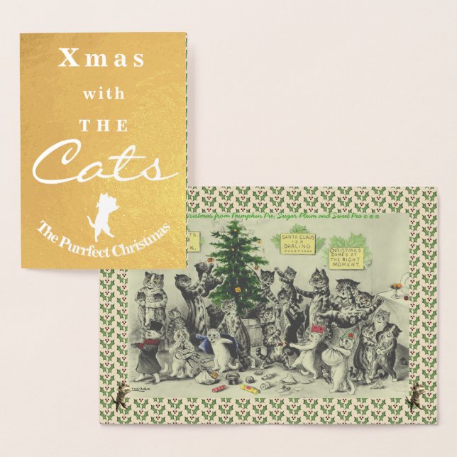 Vintage Wain Cats Christmas Party Art Foil Card (Display)