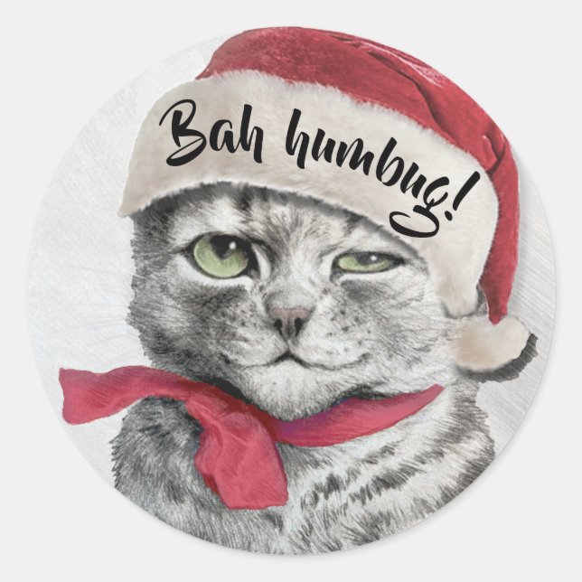 Vintage Wain Santa Hat Cat Classic Round Sticker (Front)
