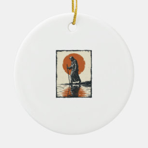 Vintage Walking Figure Sunset Reflection Vector Ar Ceramic Tree Decoration