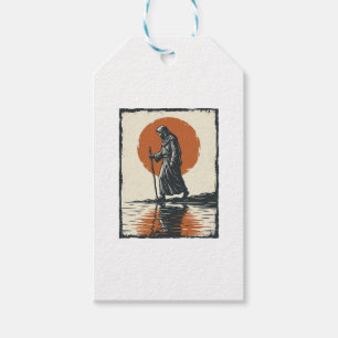 Vintage Walking Figure Sunset Reflection Vector Ar Gift Tags