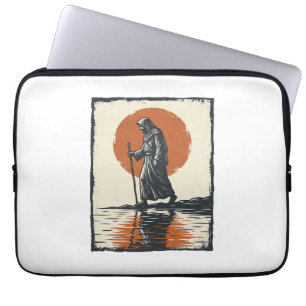 Vintage Walking Figure Sunset Reflection Vector Ar Laptop Sleeve