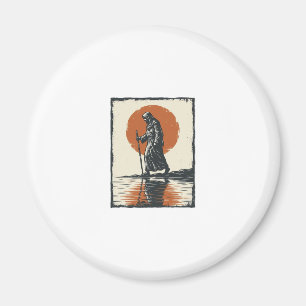 Vintage Walking Figure Sunset Reflection Vector Ar Magnet