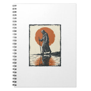 Vintage Walking Figure Sunset Reflection Vector Ar Notebook