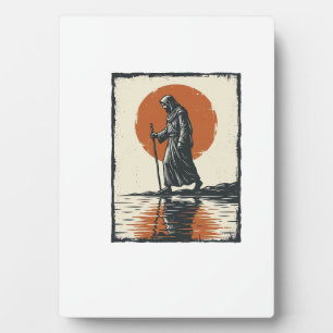 Vintage Walking Figure Sunset Reflection Vector Ar Plaque