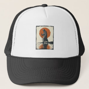 Vintage Walking Figure Sunset Reflection Vector Ar Trucker Hat