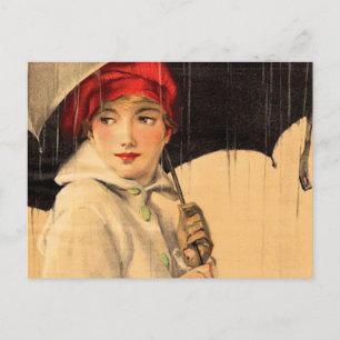 Vintage Walking in the Rain Postcard