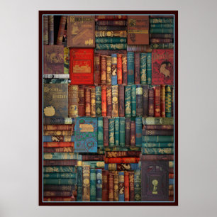 VINTAGE 'WALL OF BOOKS' VERSION II POSTER