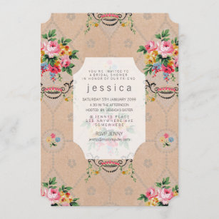 Vintage Wallpaper French Floral Pattern Invite