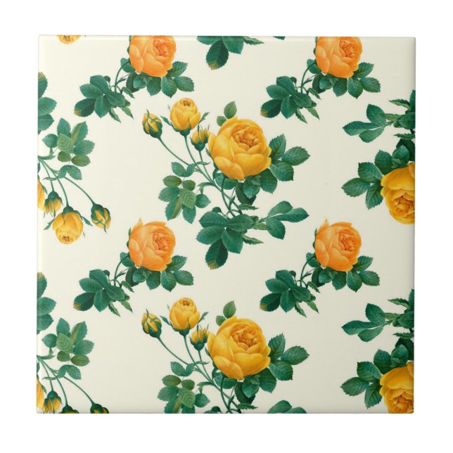 Vintage Wallpaper Pattern, Yellow Roses Tile (Front)