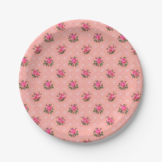 Vintage wallpaper pink paper plates (Front)