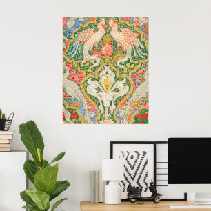 Vintage Walter Crane Cockatoo and Peacock Art Poster