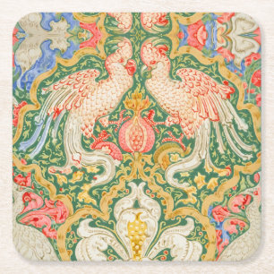 Vintage Walter Crane Cockatoo and Peacock Art Square Paper Coaster