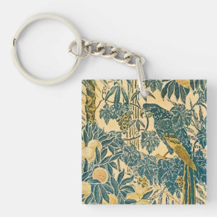 Vintage Walter Crane Macaw and Citrus Fruit Art Key Ring