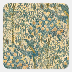 Vintage Walter Crane Macaw and Citrus Fruit Art Square Sticker