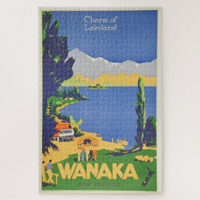 Vintage Wanaka New Zealand Lakeland Travel Jigsaw Puzzle (Vertical)