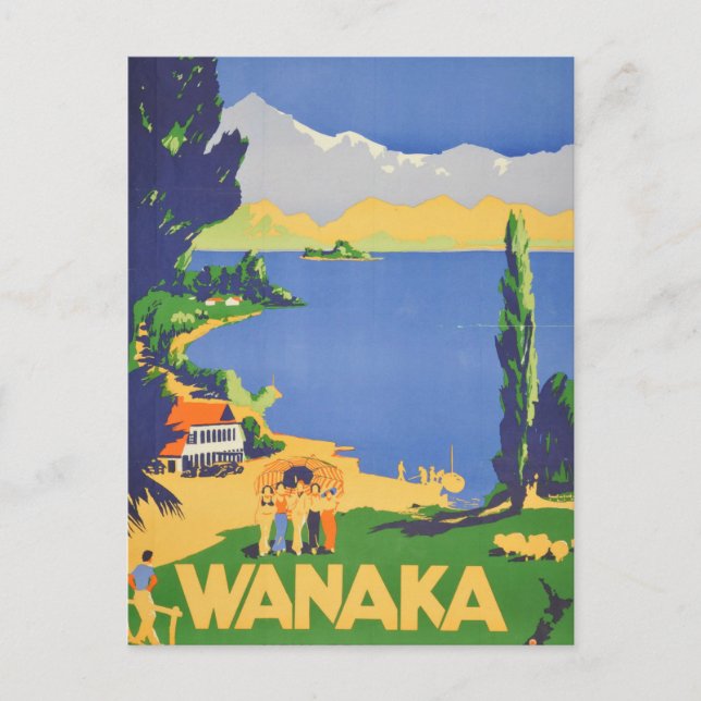 Vintage Wanaka New Zealand Lakeland Travel Postcard (Front)