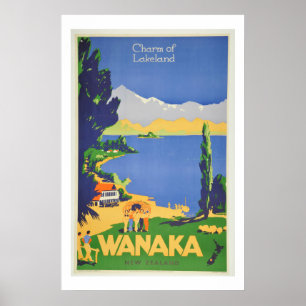Vintage Wanaka New Zealand Lakeland Travel Poster