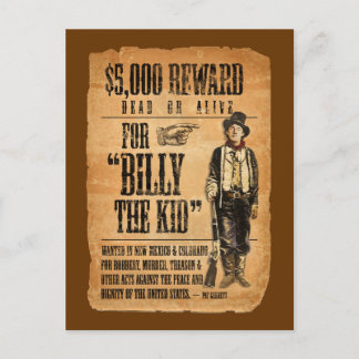 Vintage Wanted / Reward Poster for Billy the Kid Postcard