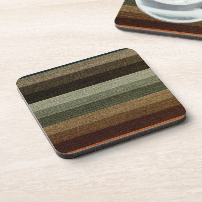 Vintage Warm Autumn Striped Pattern, Earth Tones Coaster (Left Side)