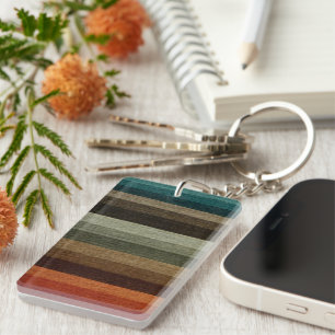 Vintage Warm Autumn Striped Pattern, Earth Tones Key Ring