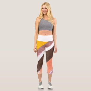 Vintage Warm Colours Familiar Diagonal Bands Capri Leggings