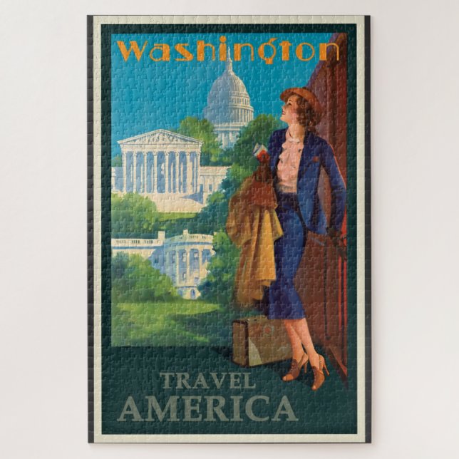 Vintage Washington DC Travel Illustration Jigsaw Puzzle (Vertical)