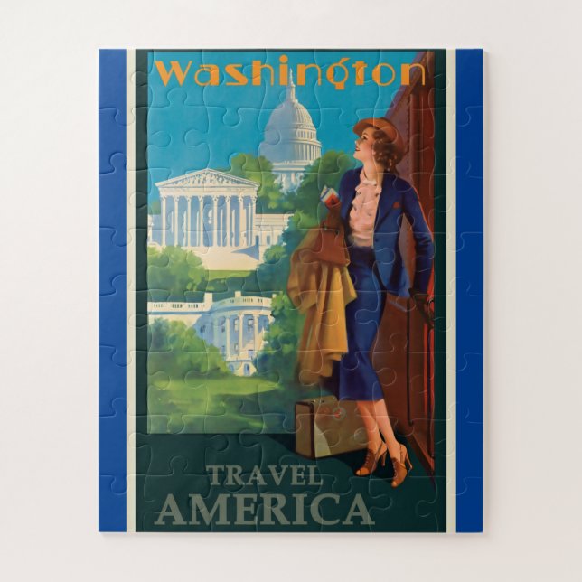 Vintage Washington DC Travel Illustration Jigsaw Puzzle (Vertical)