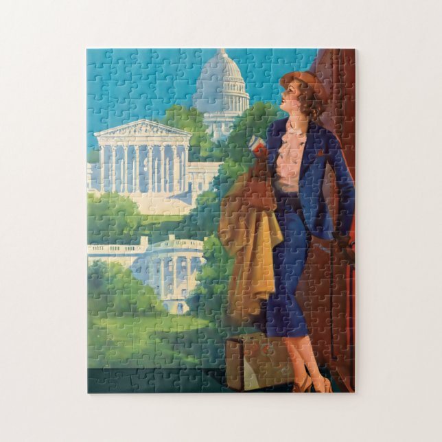 Vintage Washington DC Travel Illustration Jigsaw Puzzle (Vertical)