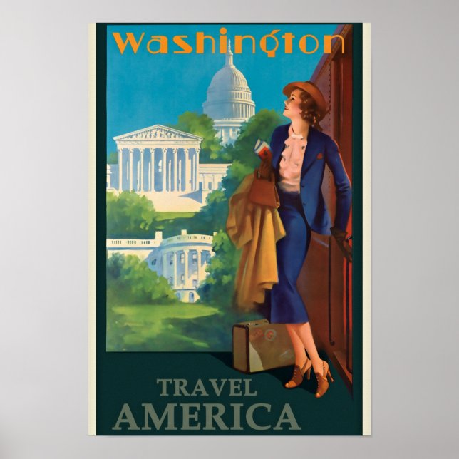 Vintage Washington DC Travel Illustration Poster (Front)