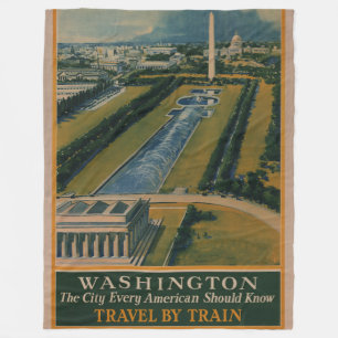 Vintage Washington DC Travel Poster Fleece Blanket