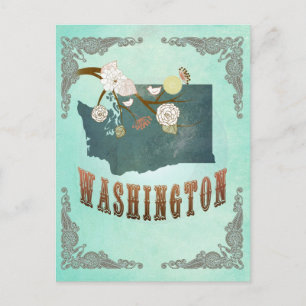 Vintage Washington State Map – Turquoise Blue Postcard