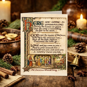 Vintage Wassail Song Illuminated Manuscript Art  Card