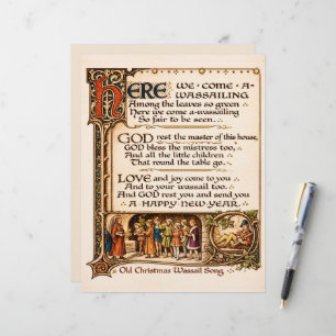 Vintage Wassail Song Illuminated Manuscript Art  Custom Letterhead