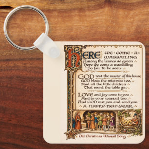 Vintage Wassail Song Illuminated Manuscript Art Key Ring