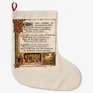 Vintage Wassail Song Illuminated Manuscript Art Large Christmas Stocking