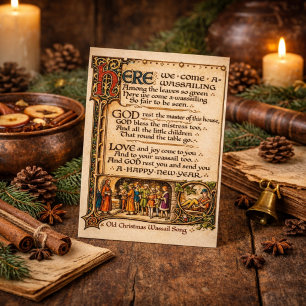 Vintage Wassail Song Illuminated Manuscript Art  Postcard