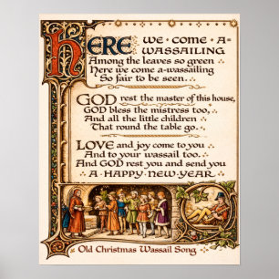 Vintage Wassail Song Illuminated Manuscript Art  Poster