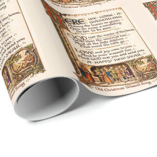 Vintage Wassail Song Illuminated Manuscript Art Wrapping Paper