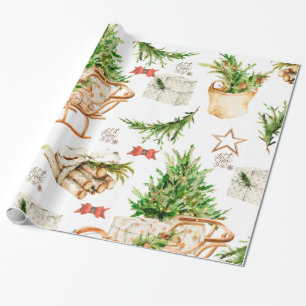 Vintage water colour Christmas tree  Wrapping Pape Paper