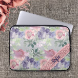 Vintage Water Colour Pink Flower Laptop Sleeve<br><div class="desc">Beautiful mix of pinks and purple water colour flowers as a background. The sachet with your name,  is a photo and is not made with actual glitter,  sequins or metals. This design may be personalised in the area provided by changing the text,  colour or font.</div>