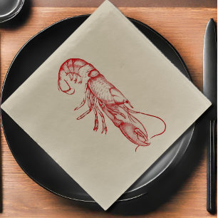 Vintage  water colour - red lobster napkin
