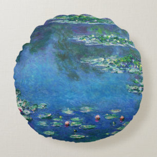Vintage Water Lilies by Claude Monet Round Cushion