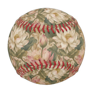 Vintage Water Lotus Botanical Floral Pattern Baseball
